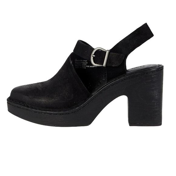 Born Shoes - Born Women's Devlyn Black Distressed Suede Platform Boho Chic Clogs Size 9M